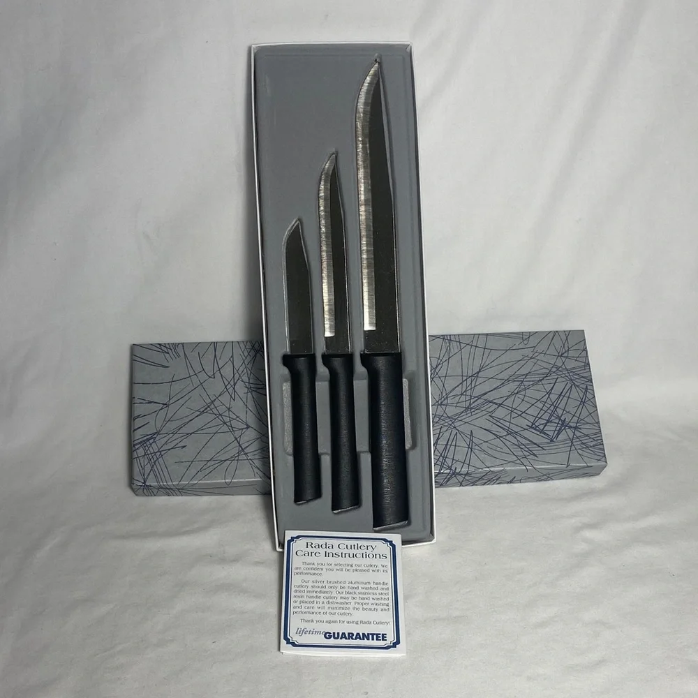 Rada 3-piece Knife Set with Black Resin Handles - Made in USA - NWT from 2010’s